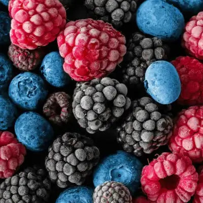 Vibrant frozen raspberries, blackberries and blueberries without mushiness