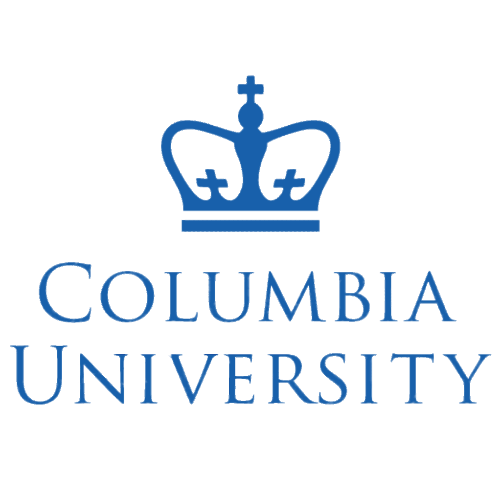 Columbia University logo with blue crown and text on a black background