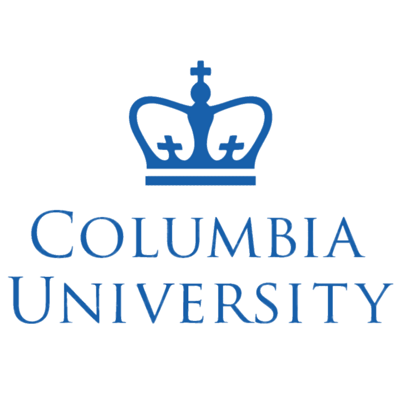 Columbia University logo with blue crown and text on a black background