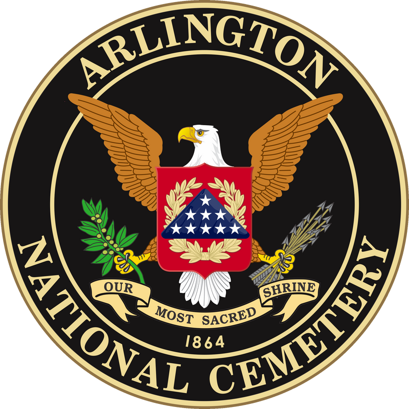 Seal of Arlington National Cemetery with an eagle and shield design.